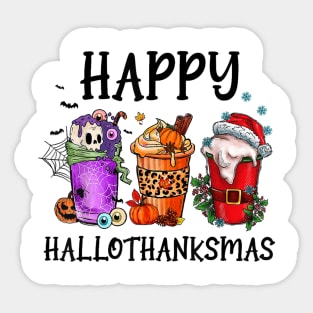 Happy HalloThanksMas Coffee Halloween Thanksgiving Xmas Sticker